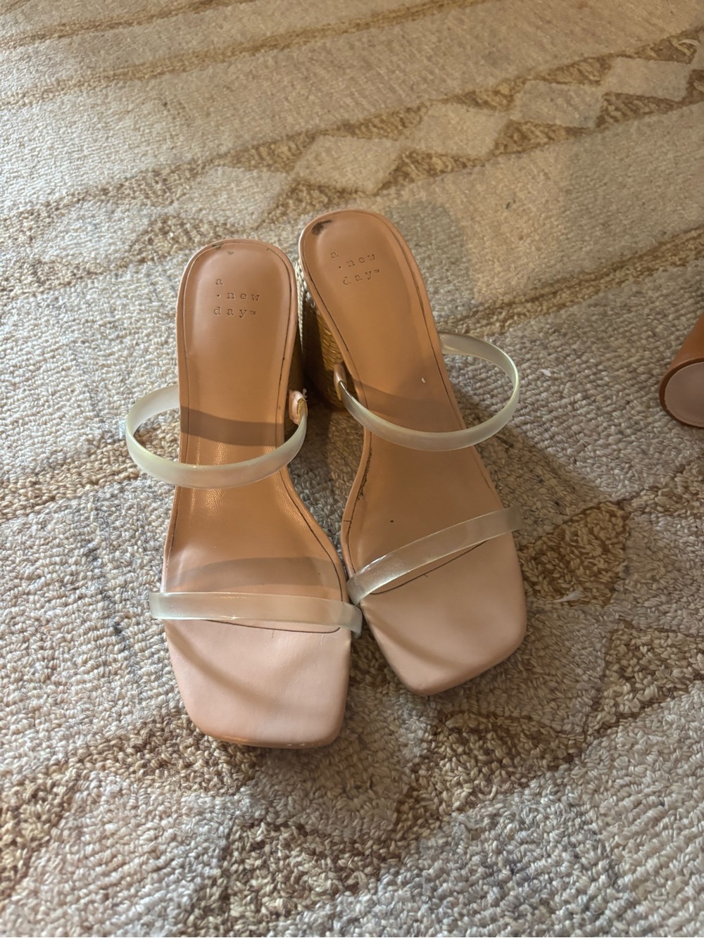 a new day Nude Clear-Strap Square Toe Block Heels